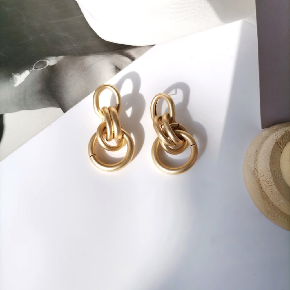 đź’™Last one đź’•Geometric Circles Chain Drop Earrings - Picture 5 of 14